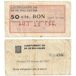 Os de Balaguer. 1937. 50 Céntimos (MBC-)