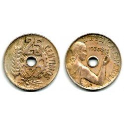 España (II República). 1934. 25 Céntimos (BC+)