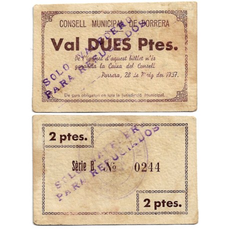Porrera. 1937. 2 Pesetas (MBC)