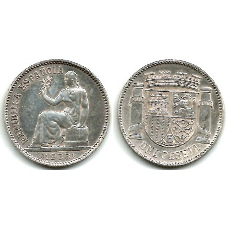 España (II República). 1933*(3-4). 1 Peseta (MBC) (Plata)