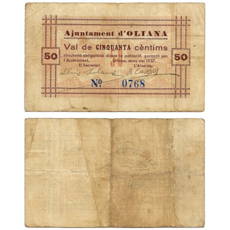 Oliana. 1937. 50 Céntimos (BC)