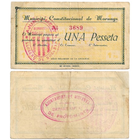 Morunys. 1937. 1 Peseta (BC) Esquina rota y reparada