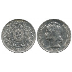 (561) Portugal. 1916. 50 Centavos (MBC) (Plata)