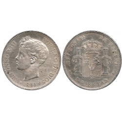 Alfonso XIII. 1899*(18-99). 5 Pesetas (MBC-) (Plata) Ceca de Madrid SG-V
