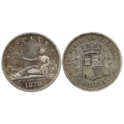 Gobierno Provisional. 1870*(18-73). 2 Pesetas (MBC) (Plata) Ceca de Madrid DE-M