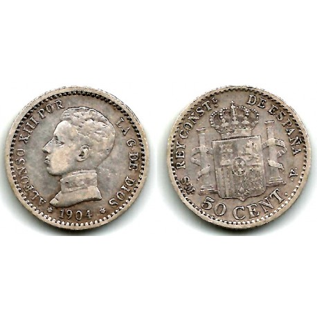 Alfonso XIII. 1904*(0-4). 50 Céntimos (MBC-) (Plata) Ceca de Madrid SM-V