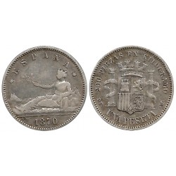 Gobierno Provisional. 1870*(18-73). 1 Peseta (MBC-) (Plata) Ceca de Madrid DE-M