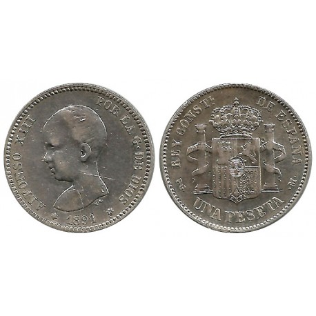 Alfonso XIII. 1891*(---91). 1 Peseta (BC/BC+) (Plata) Ceca de Madrid PG-M