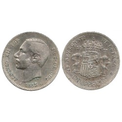 Alfonso XII. 1885*(18-86). 1 Peseta (BC+) (Plata) Ceca de Madrid MS-M