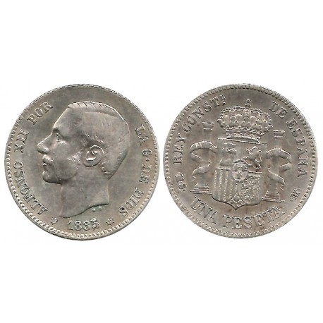 Alfonso XII. 1885*(18-86). 1 Peseta (BC+) (Plata) Ceca de Madrid MS-M