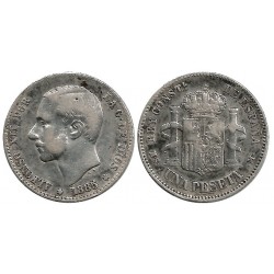Alfonso XII. 1885*(18-85). 1 Peseta (BC/BC+) (Plata) Ceca de Madrid MS-M