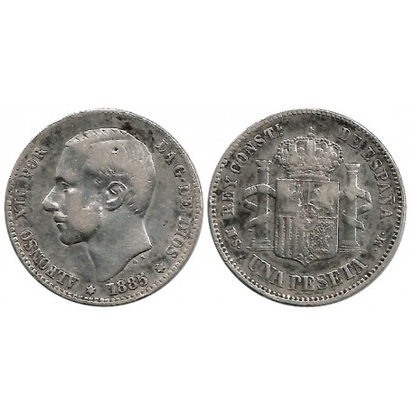 Alfonso XII. 1885*(18-85). 1 Peseta (BC/BC+) (Plata) Ceca de Madrid MS-M