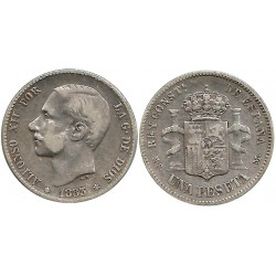 Alfonso XII. 1883*(18-83). 1 Peseta (BC+/BC) (Plata) Ceca de Madrid MS-M