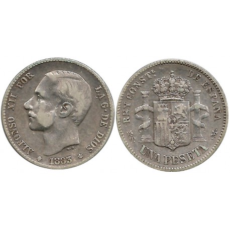 Alfonso XII. 1883*(18-83). 1 Peseta (BC+/BC) (Plata) Ceca de Madrid MS-M