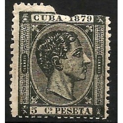 (50) Cuba Colonial. 1879. 5 Céntimos de Peseta (Usado, con rotura)