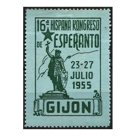 Viñeta Conmemorativa del 16a Hispana Kongreso de Esperanto. 1955. Gijón (Nuevo, con señal de fijasellos y doblez)