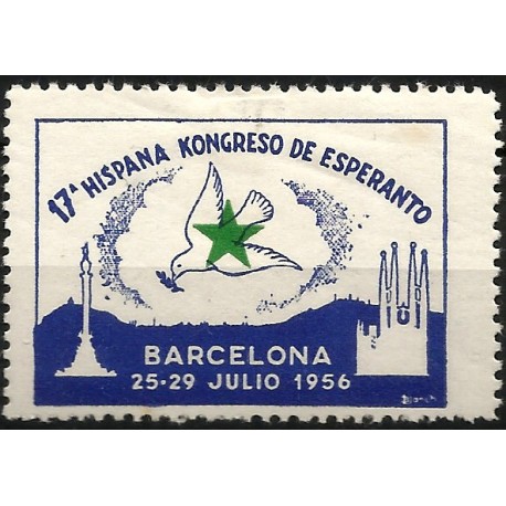 Viñeta Conmemorativa del 17a Hispana Kongreso de Esperanto. 1956. Barcelona (Nuevo, con señal de fijasellos)