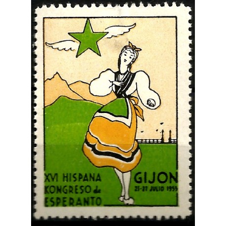 Viñeta Conmemorativa del 16a Hispana Kongreso de Esperanto. 1955. Gijón (Nuevo, con señal de fijasellos)