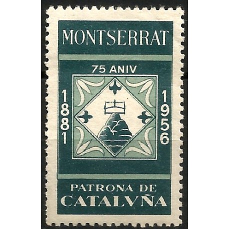 Viñeta Conmemorativa de Montserrat. Patrona de Cataluña. Año 1956 (Nuevo, con señal de fijasellos)