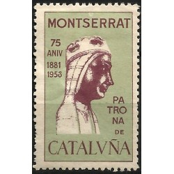 Viñeta Conmemorativa de Montserrat. Patrona de Cataluña. 75 Aniversario. Año 1956 (Nuevo, con señal de fijasellos)