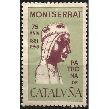 Viñeta Conmemorativa de Montserrat. Patrona de Cataluña. 75 Aniversario. Año 1956 (Nuevo, con señal de fijasellos)