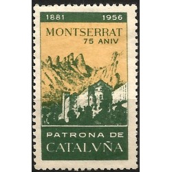 Viñeta Conmemorativa de Montserrat. Patrona de Cataluña. 75 Aniversario. Año 1956 (Nuevo, con señal de fijasellos)