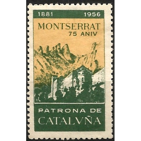 Viñeta Conmemorativa de Montserrat. Patrona de Cataluña. 75 Aniversario. Año 1956 (Nuevo, con señal de fijasellos)