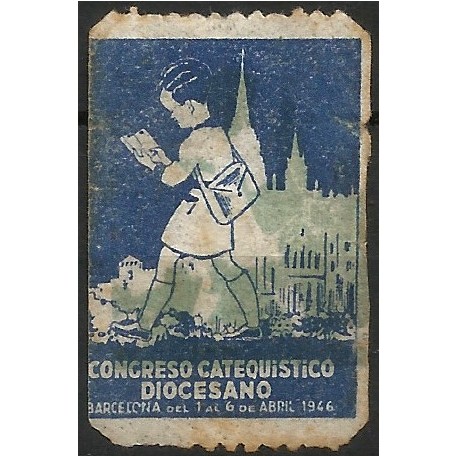 Viñeta Conmemorativa de Congreso Catequístico Diocesano. Barcelona. Año. 1946 (Usado)