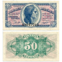 España (II República). 1937. 50 Céntimos (SC-) Serie A. Leve rotura margen superior