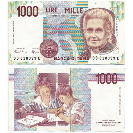 (114a) Italia. 1990. 1000 Lira (EBC-) Pequeña mancha