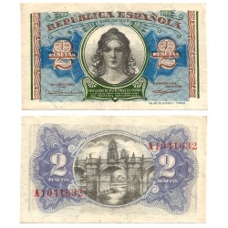 España (II República). 1938. 2 Pesetas (EBC-) Serie A