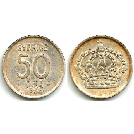 (825) Suecia. 1958. 50 Ore (MBC) (Plata)