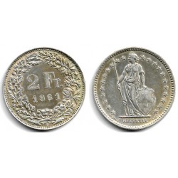 (21) Suiza. 1961. 2 Francs (EBC-) (Plata)