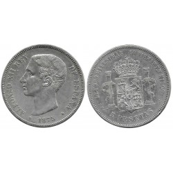 Alfonso XII. 1875*(---75). 5 Pesetas (BC+/MBC-) (Plata) Ceca de Madrid DE-M