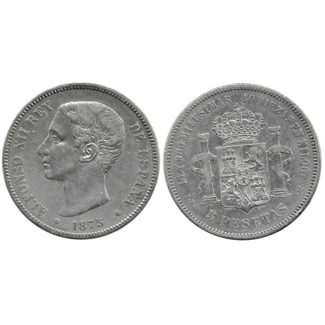 Alfonso XII. 1875*(---75). 5 Pesetas (BC+/MBC-) (Plata) Ceca de Madrid DE-M