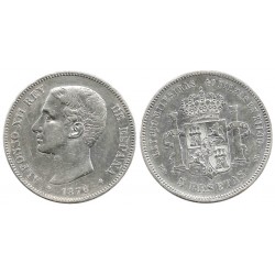 Alfonso XII. 1876*(---7-). 5 Pesetas (BC+) (Plata) Ceca de Madrid DE-M
