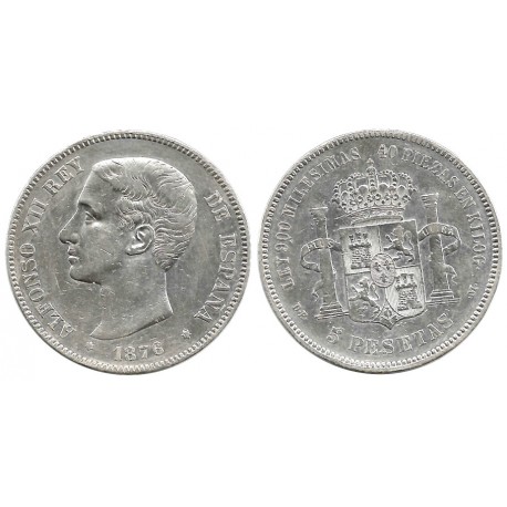Alfonso XII. 1876*(---7-). 5 Pesetas (BC+) (Plata) Ceca de Madrid DE-M