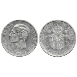 Alfonso XII. 1878*(-----). 5 Pesetas (BC+) (Plata) Ceca de Madrid EM-M