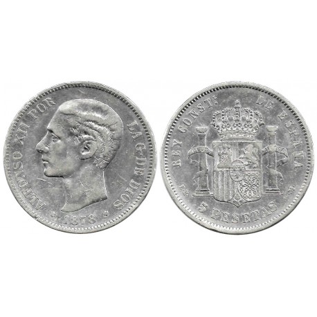 Alfonso XII. 1878*(-----). 5 Pesetas (BC+) (Plata) Ceca de Madrid EM-M
