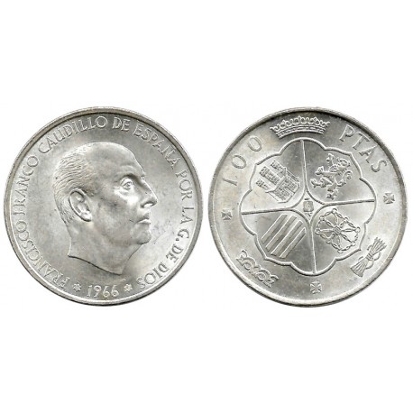 Estado Español. 1966*(19-67). 100 Pesetas (EBC) (Plata)