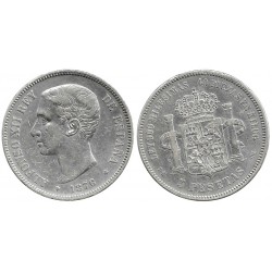 Alfonso XII. 1876*(---7-). 5 Pesetas (MBC-/BC+) (Plata) Ceca de Madrid DE-M