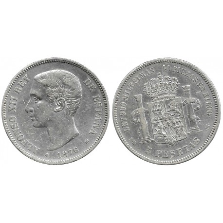 Alfonso XII. 1876*(---7-). 5 Pesetas (MBC-/BC+) (Plata) Ceca de Madrid DE-M