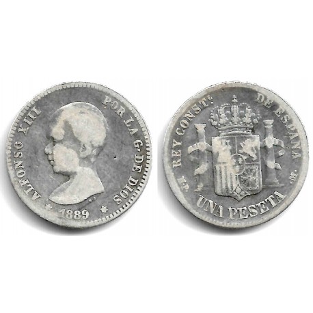 Alfonso XIII. 1889*(-----). 1 Peseta (BC-) (Plata) Ceca de Madrid MP-M