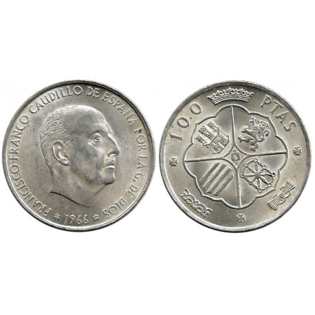 Estado Español. 1966*(19-66). 100 Pesetas (EBC+) (Plata)