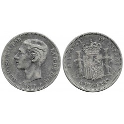 Alfonso XII. 1878*(18-78). 5 Pesetas (BC/BC+) (Plata) Ceca de Madrid EM-M