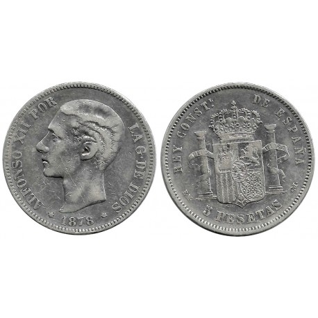 Alfonso XII. 1878*(18-78). 5 Pesetas (BC/BC+) (Plata) Ceca de Madrid EM-M