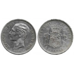 Alfonso XII. 1878*(18-78). 5 Pesetas (BC+/MBC-) (Plata) Ceca de Madrid DE-M