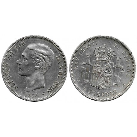 Alfonso XII. 1878*(18-78). 5 Pesetas (BC+/MBC-) (Plata) Ceca de Madrid DE-M