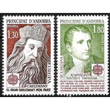 Andorra Francesa. 1980. Serie Completa (Nuevo) EUROPA, Carlomagno y Napoleón