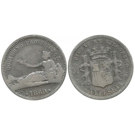 Gobierno Provisional. 1869. 1 Peseta (BC) (Plata) Ceca de Madrid SN-M